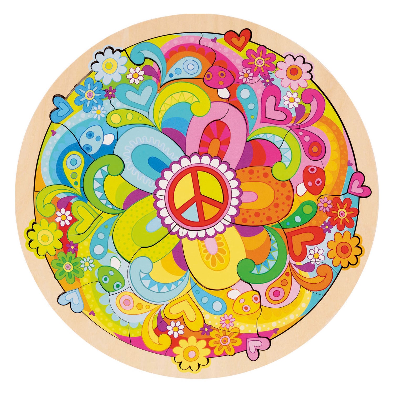 Goki - houten puzzel mandala bloemen - 34dlg.