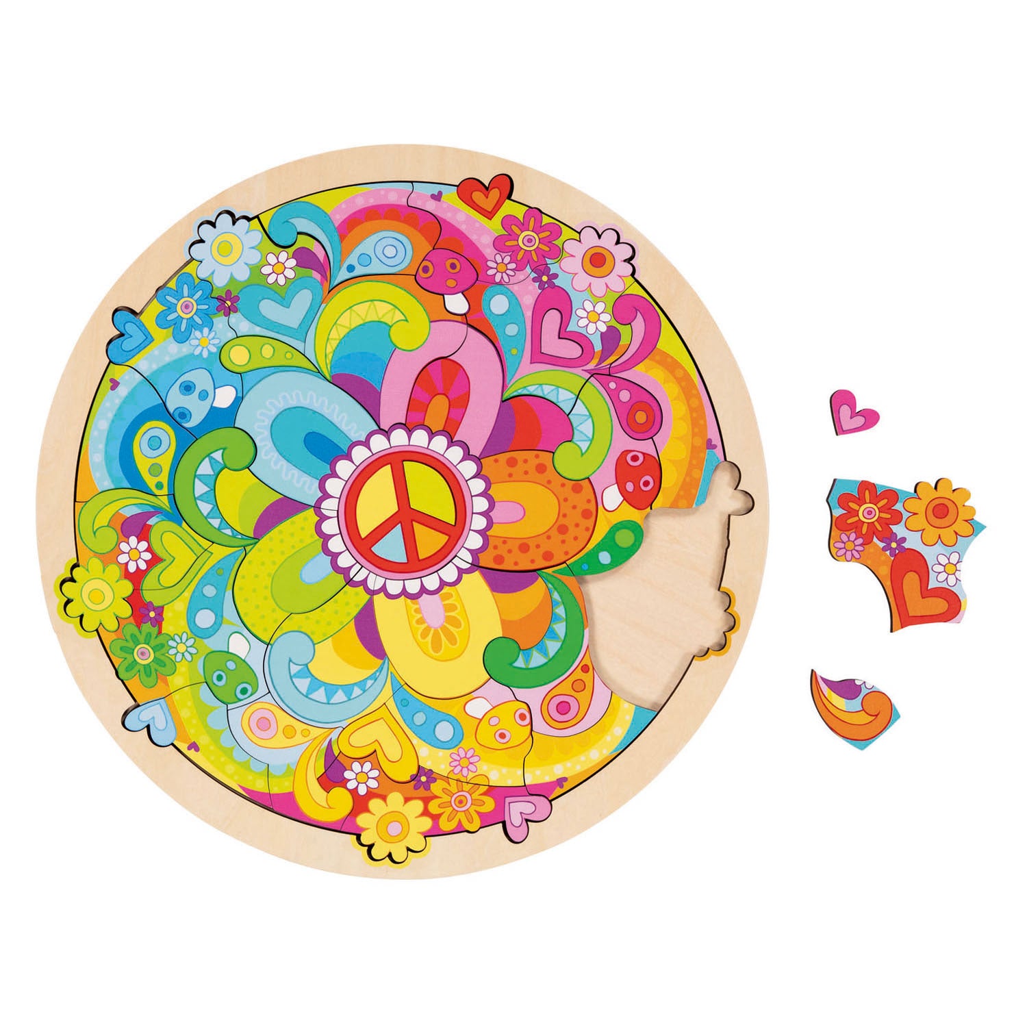 Goki - houten puzzel mandala bloemen - 34dlg.