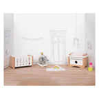 Goki poppenhuismeubeltjes: design kinderkamer, 12-delig, 10,2x6x5,5cm (bed), beukenhout en stof, 3+
