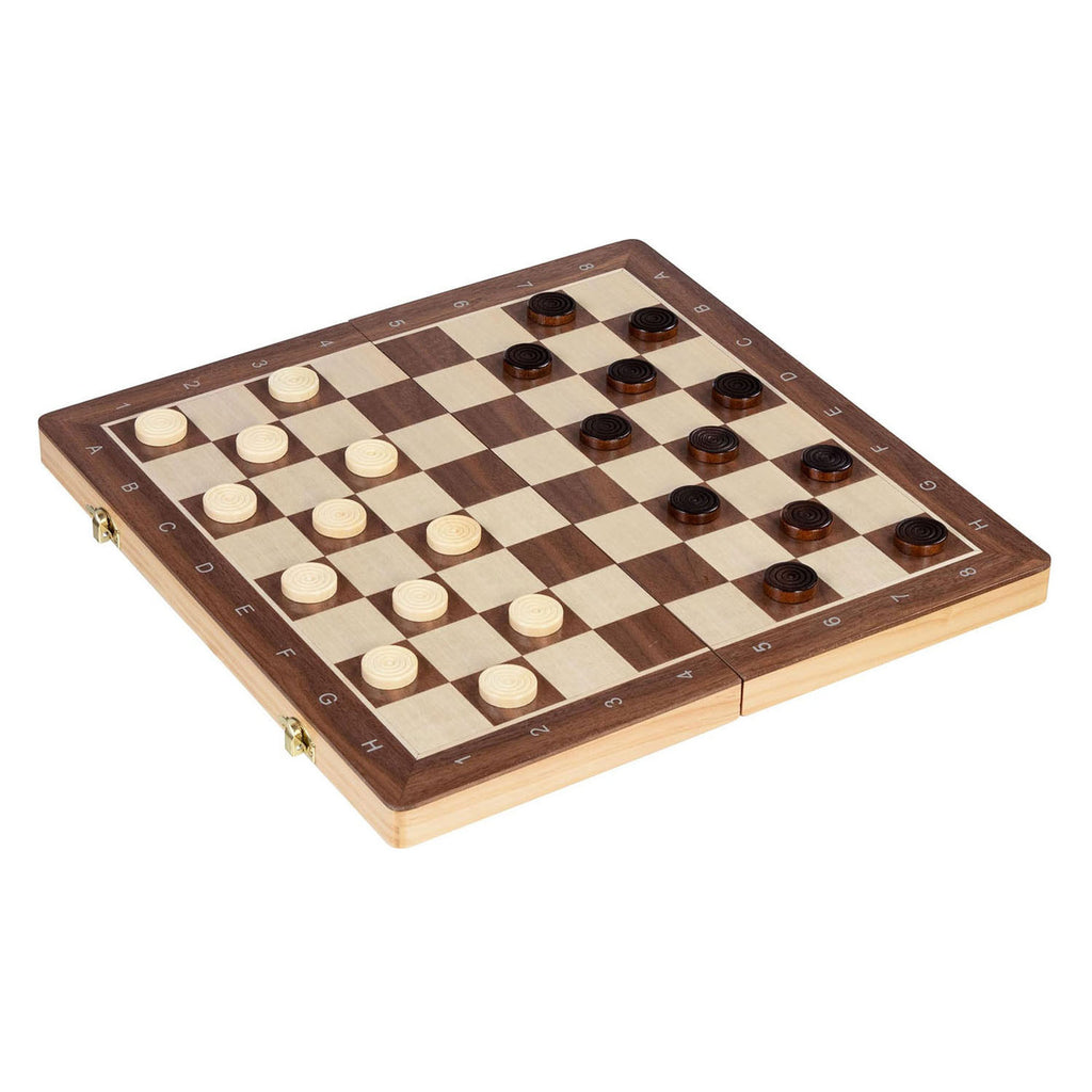 Goki schaakspel damspel 38x38x2,5cm, 2in1, magnetisch, vierkant 4,2x4,2cm, 59-delig, hout, 7+