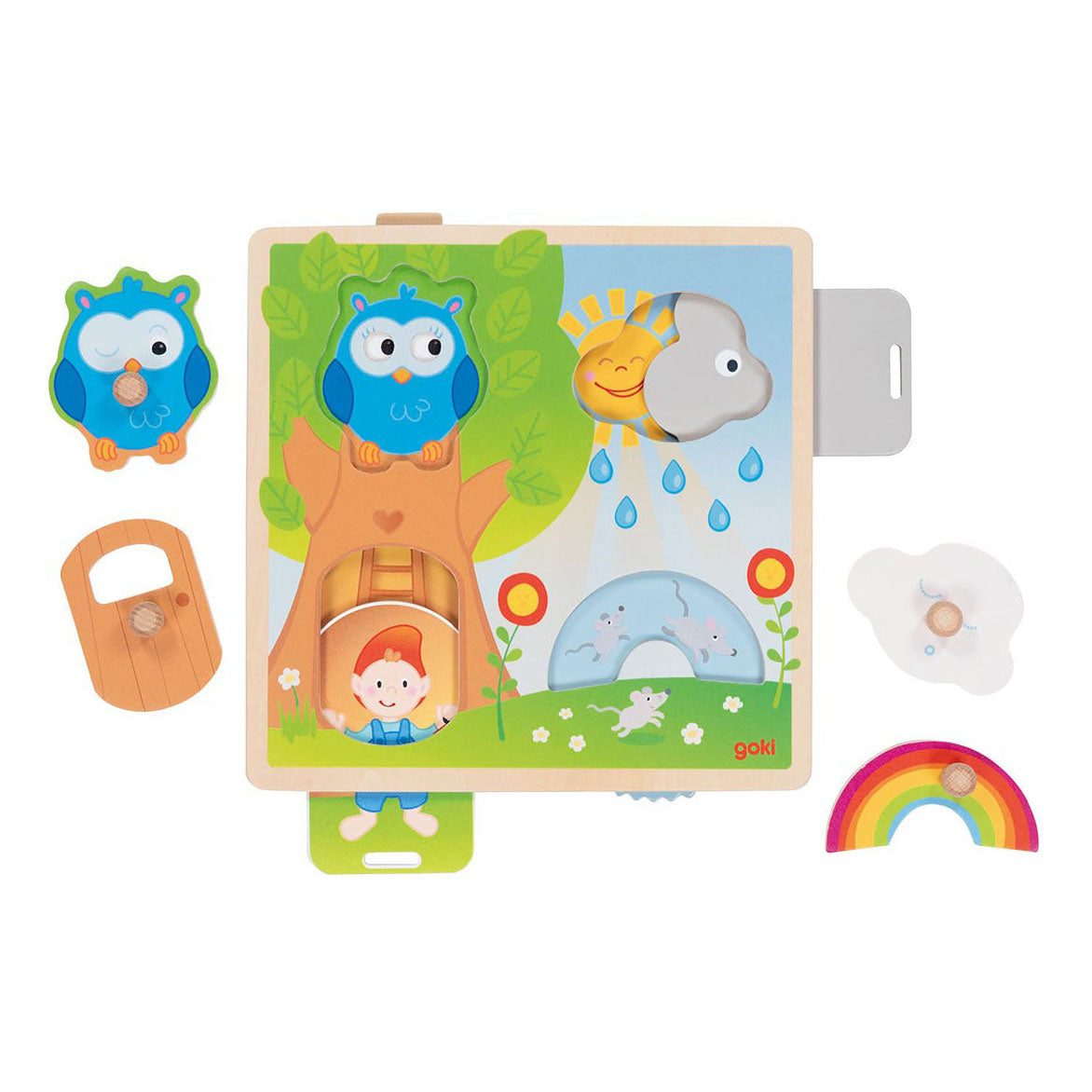 Goki - houten achtergrond vormenpuzzel weer 4 stuks