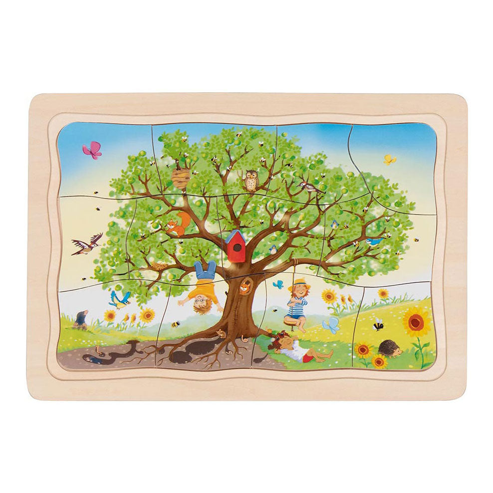 Goki puzzel - de seizoenen van de appelboom - 47 stukjes - 4 lagen - 28,5x20x1,5cm - hout - 3+