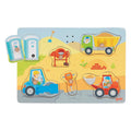 Goki houten vormenpuzzel bouwplaats met geluid, 6st.