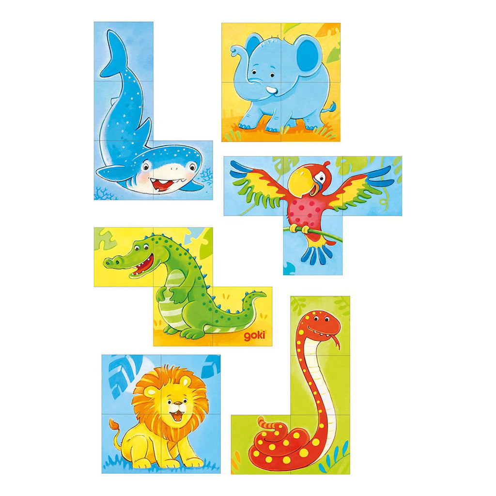 Goki - houten blokpuzzel wilde dieren 4 stuks