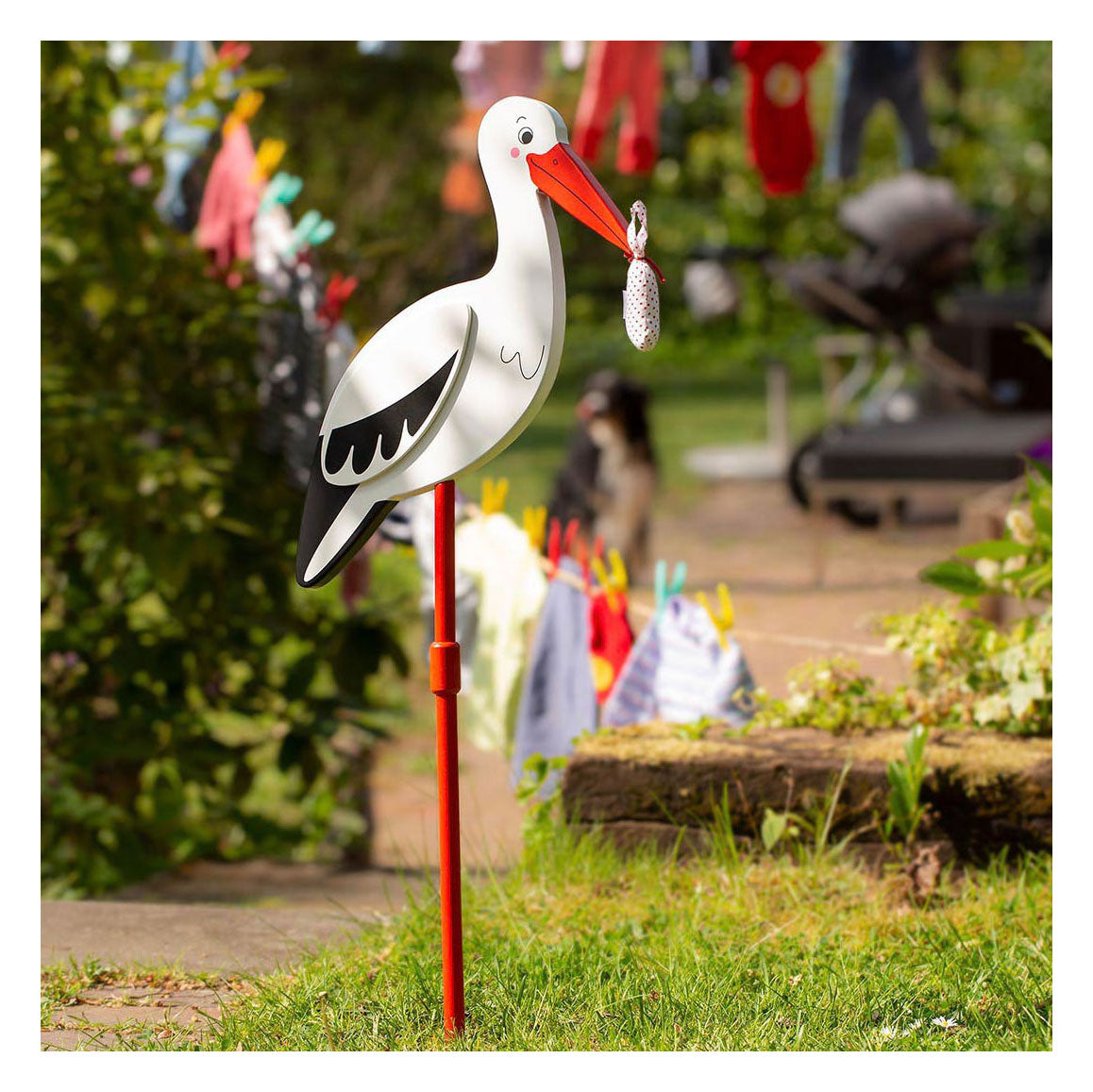 Goki houten decorstok ooievaar met babydoek xl, 100cm