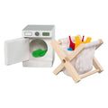 Goki poppenhuistoebehoren: washoksaccessoires, 19-delig, wasmachine 4x4,5x5cm, hout en tekstiel, 3+