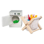 Goki poppenhuistoebehoren: washoksaccessoires, 19-delig, wasmachine 4x4,5x5cm, hout en tekstiel, 3+