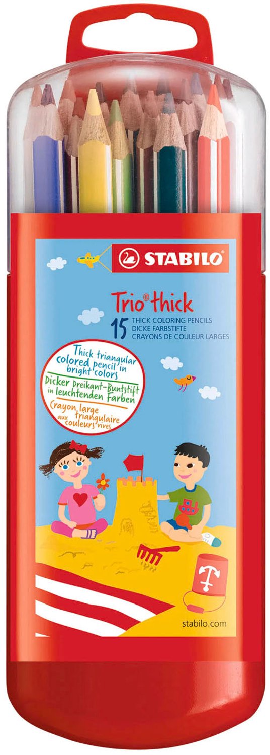 Stabilo trio thick - driekantig kleurpotloden met extra dikke kern 4,2 mm - etui met 15 kleuren