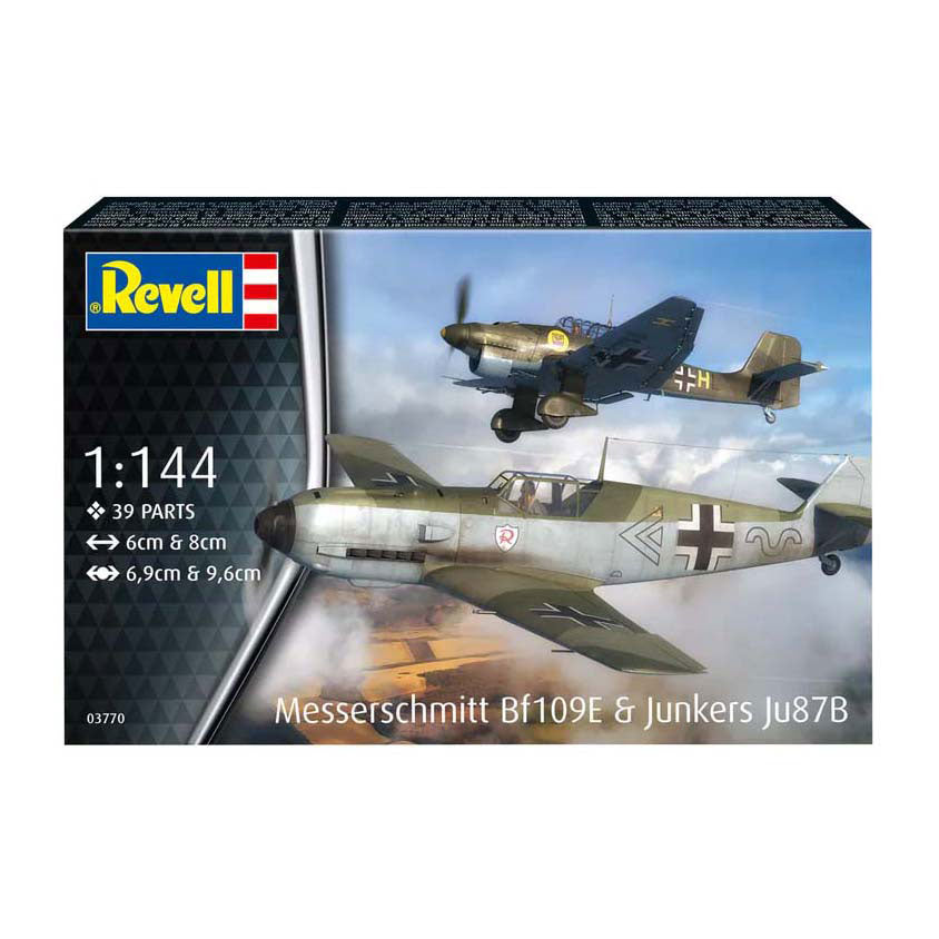 Revell - modelbouwpakket - messerschmitt bf109e & junkers ju87b 1:144 - 39 delig