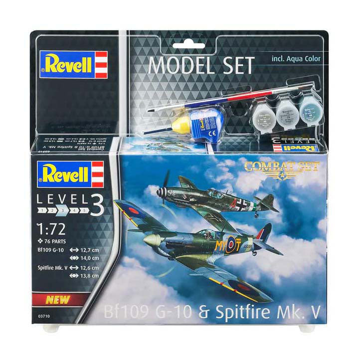 Revell - modelbouwpakket - combat set bf109g-10 & spitfire mk.v 1:72 - 76dlg. - incl. aqua color basiskleuren verf