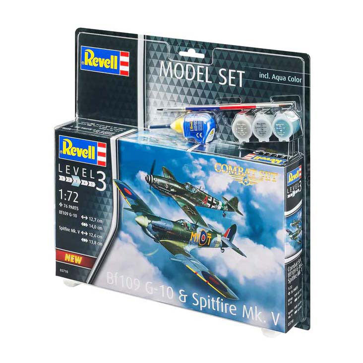 Revell - modelbouwpakket - combat set bf109g-10 & spitfire mk.v 1:72 - 76dlg. - incl. aqua color basiskleuren verf
