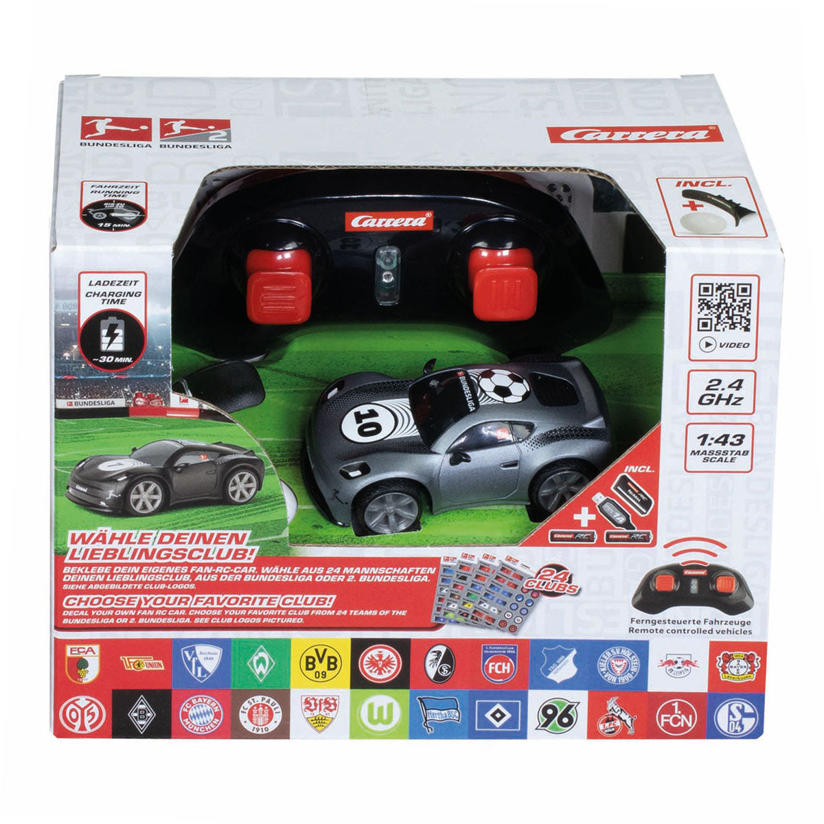 Carrera mini rc 2,4ghz bundesliga 1:43 - grijs