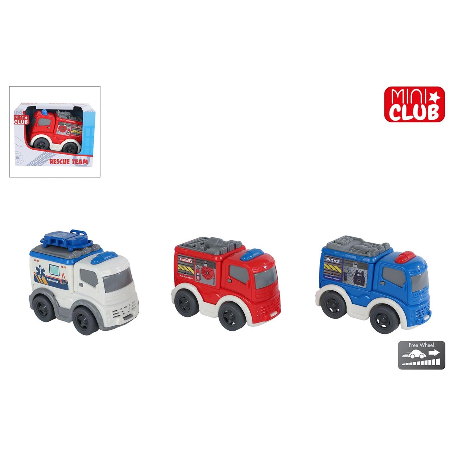 Mini club rescue voertuig free wheel 8cm