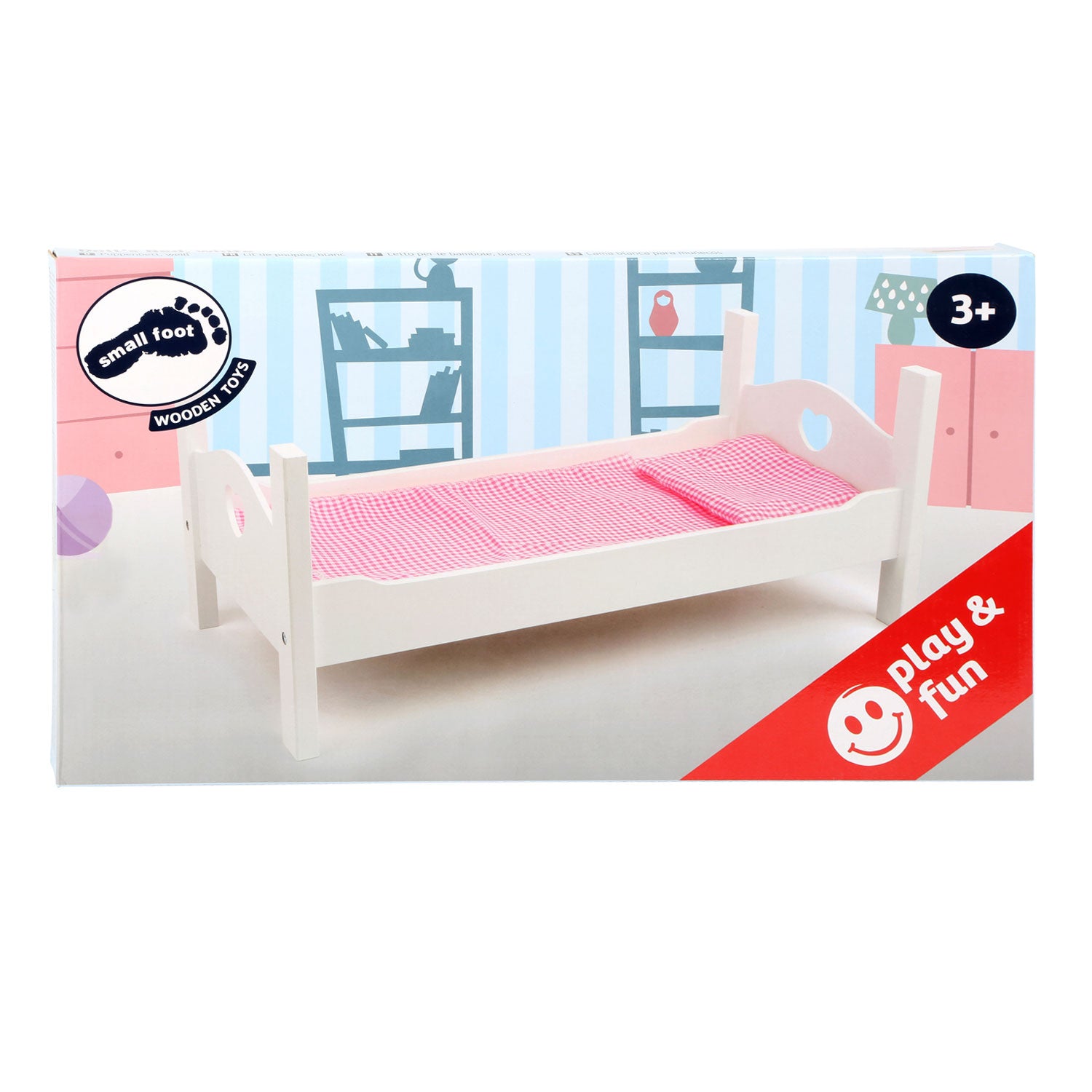 Small Foot - houten poppenbed met beddengoed 50 cm wit/roze