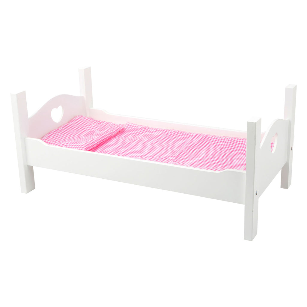 Small Foot - houten poppenbed met beddengoed 50 cm wit/roze