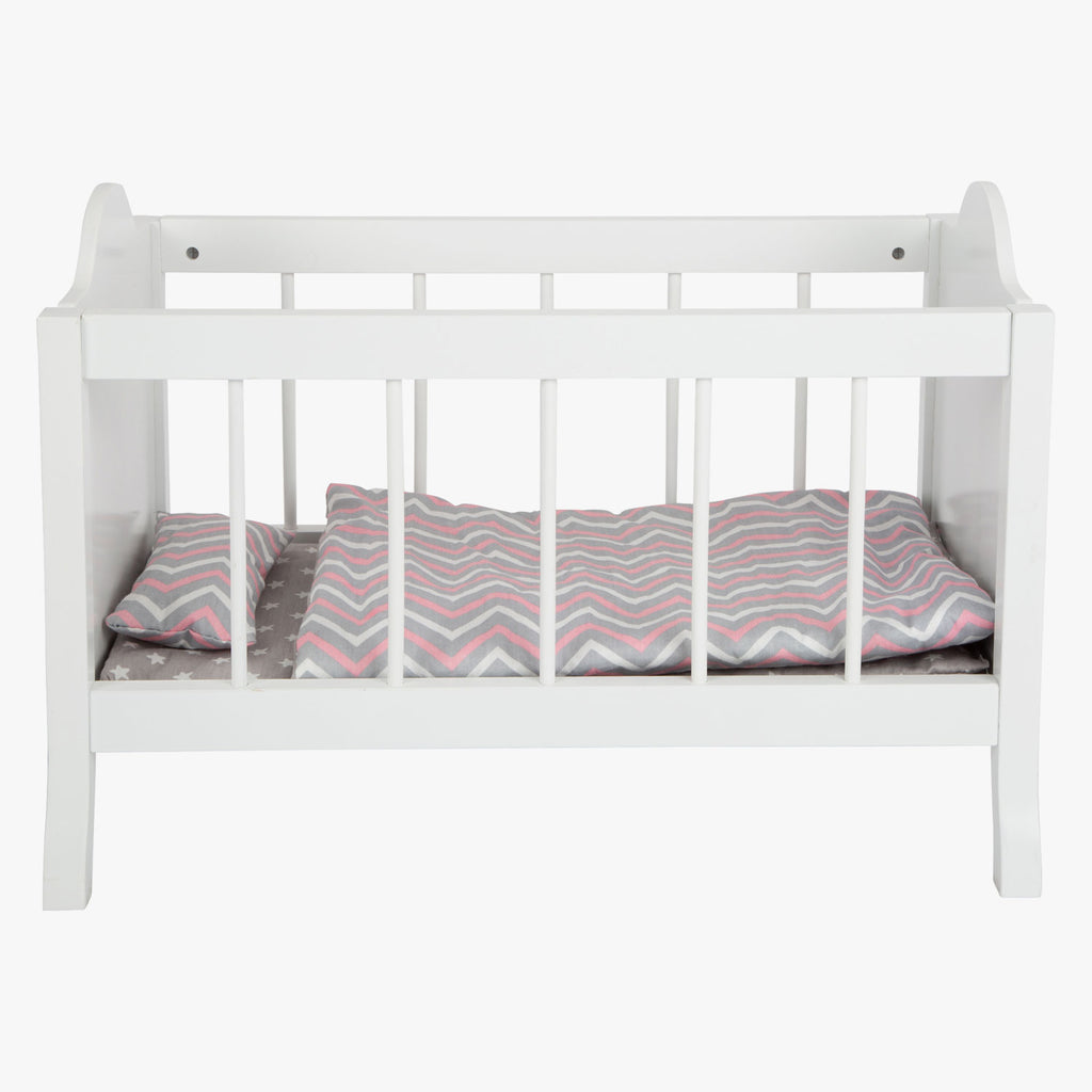 Small foot poppenbed met beddengoed junior 50 x 30 cm hout wit