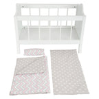 Small foot - houten poppenbed wit met beddengoed strepen, 4dlg.
