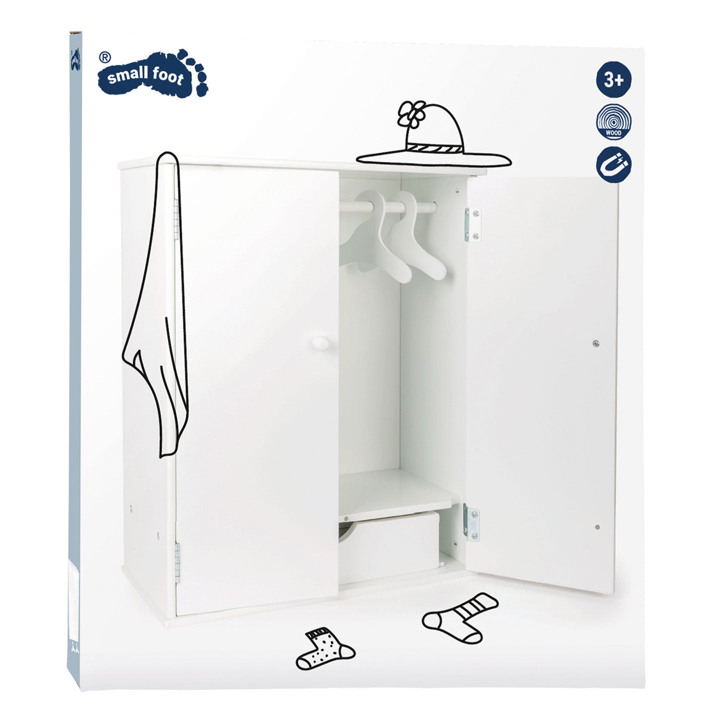 Small foot - houten poppen kledingkast met hangers, 3dlg.