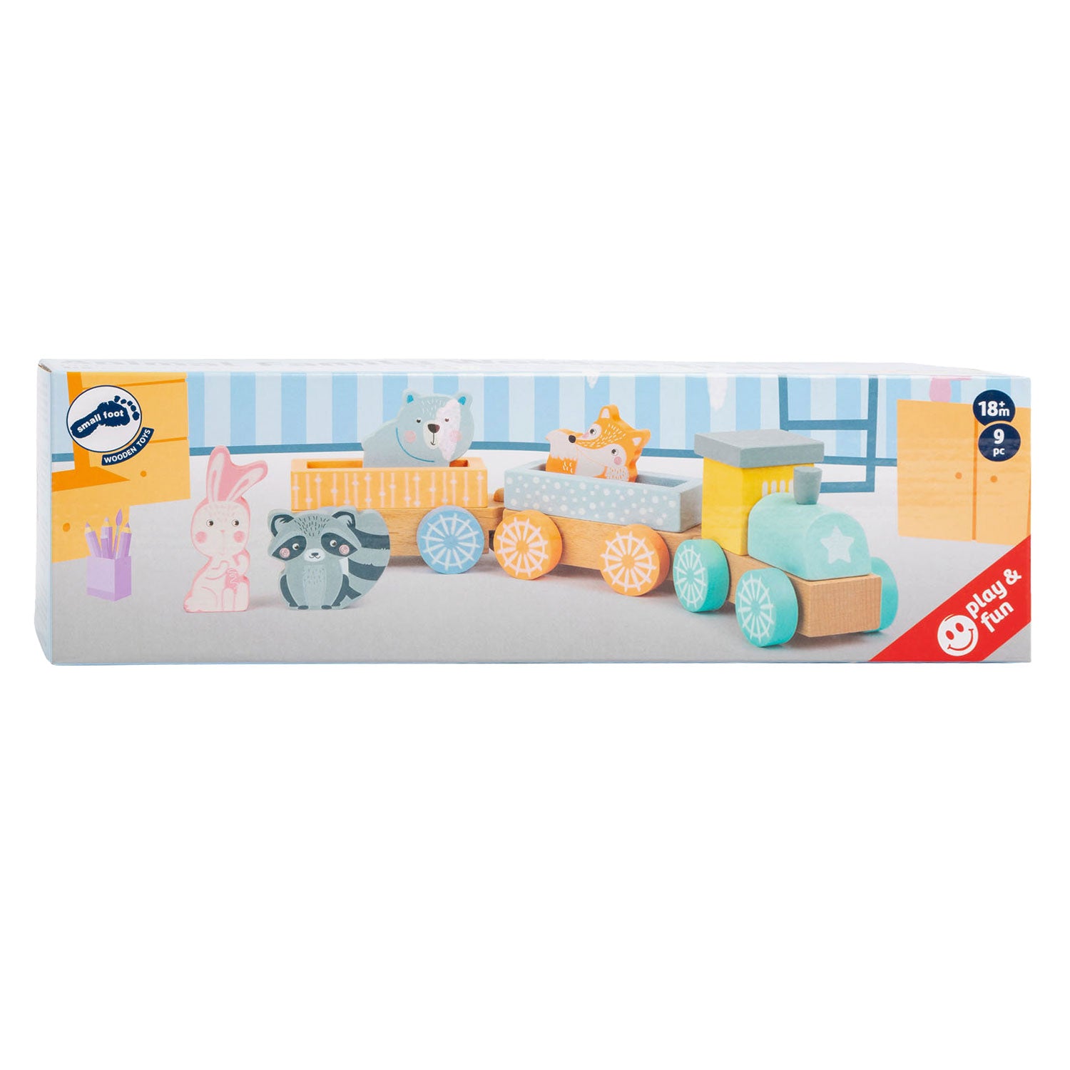 Small foot - houten trein met bosdieren pastel, 9dlg.