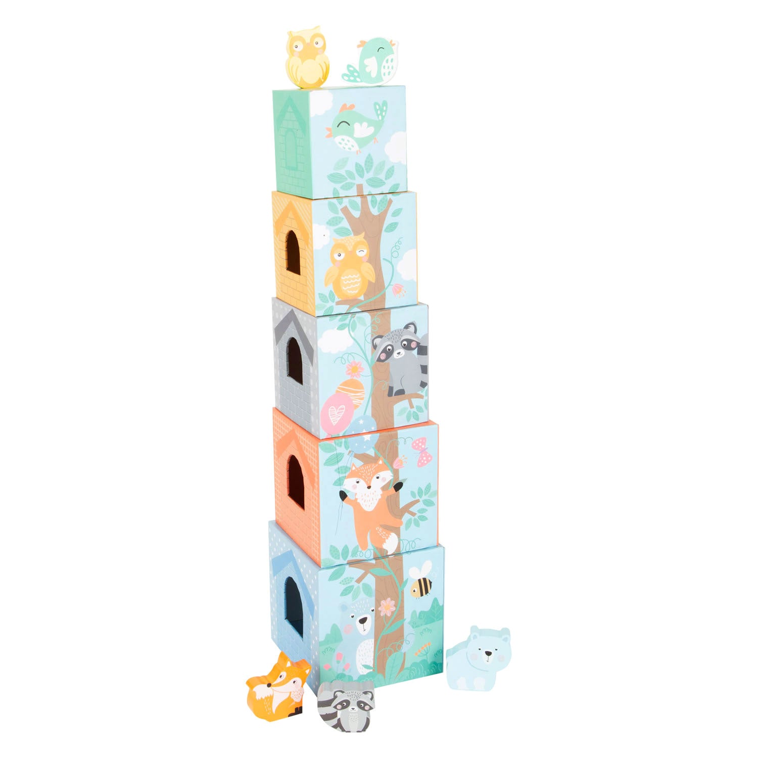 Small Foot - stapeltoren met bosdieren pastel 10dlg.