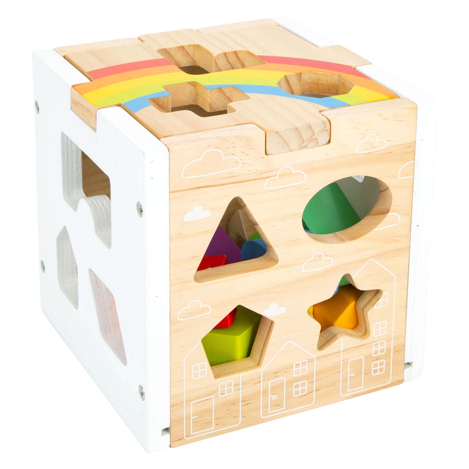Small Foot - houten vormenstoof kubus regenboog