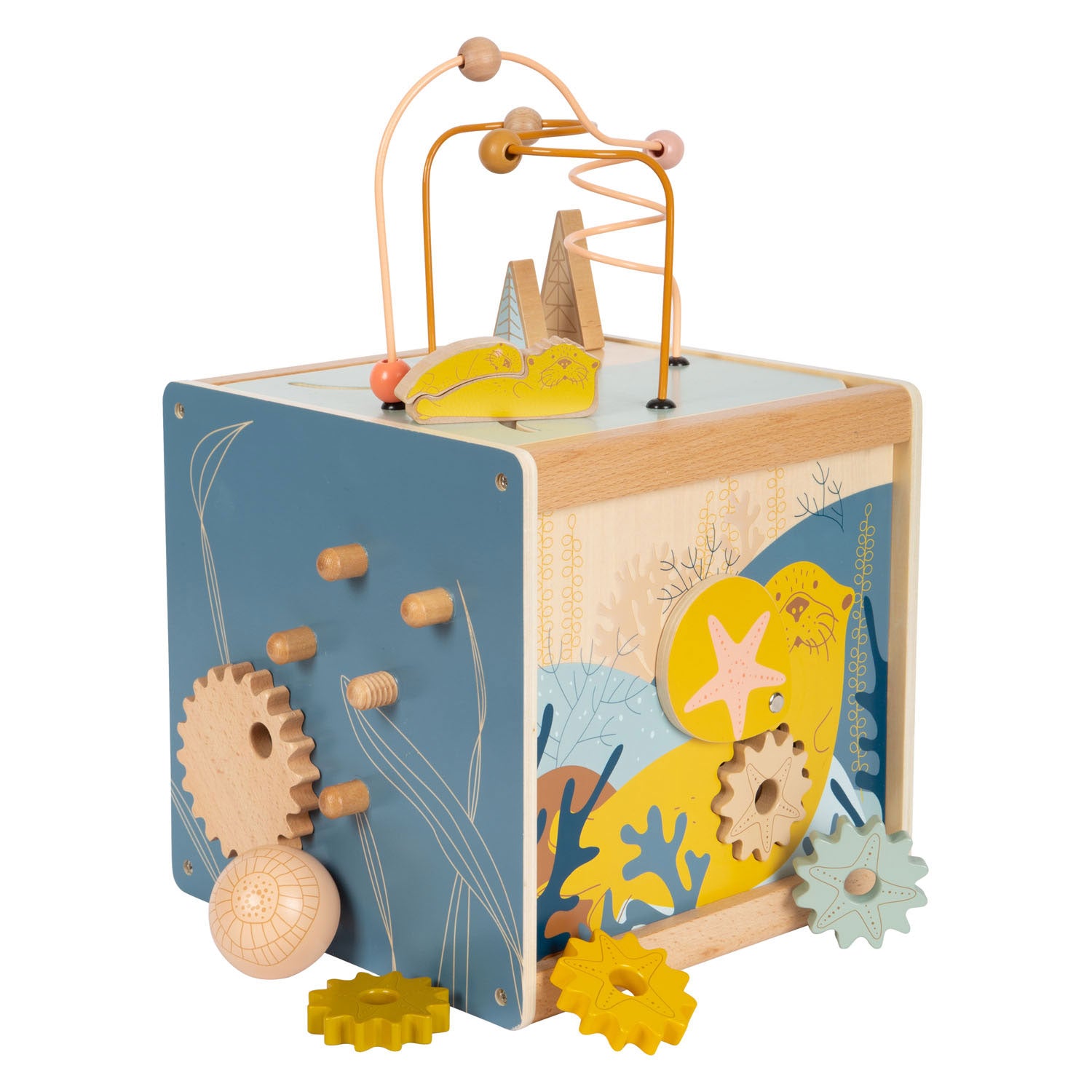 Small Foot - houten activiteitenkubus met motoriekspiraal zeekust