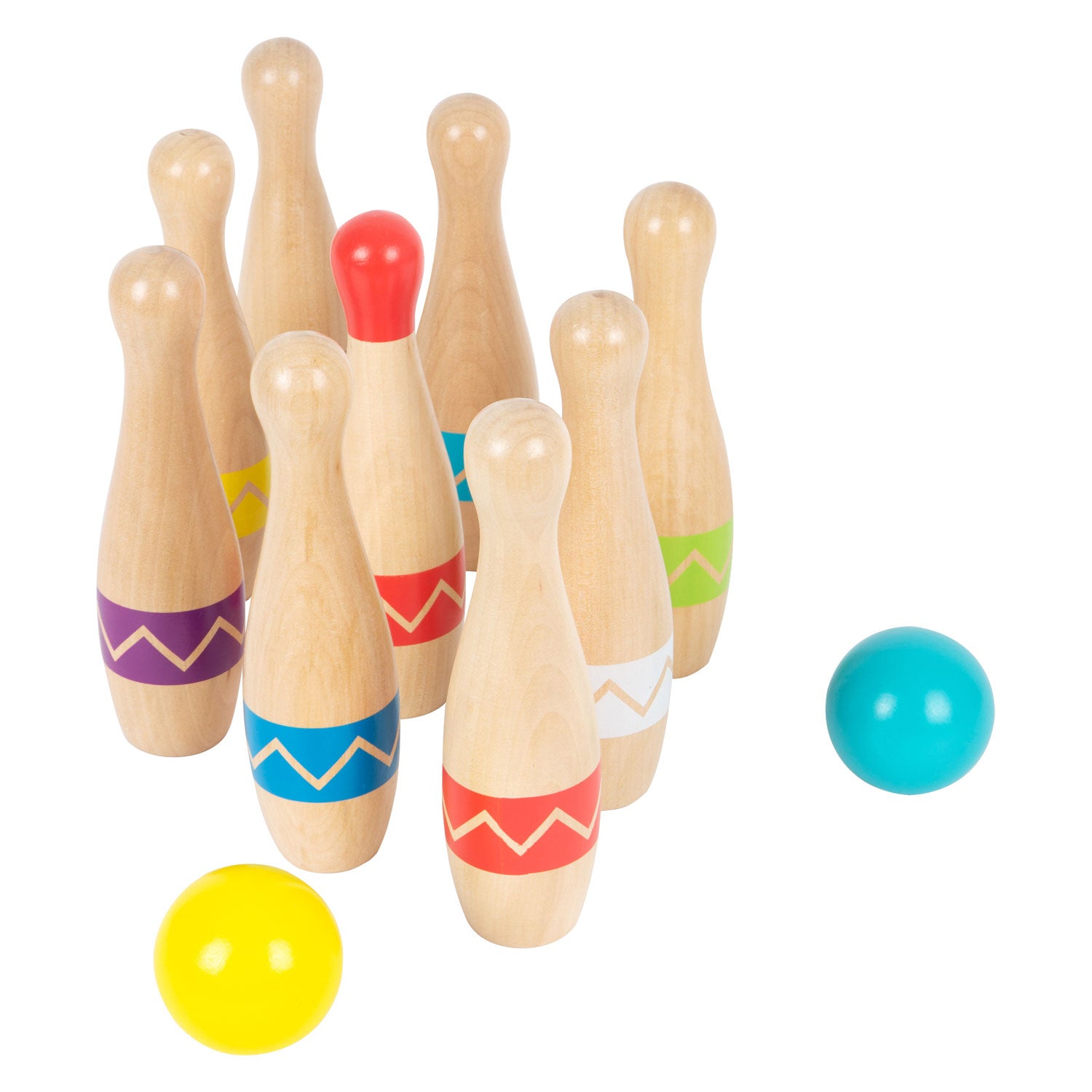 Small foot - houten kegelspel met zigzag patroon, 11dlg.