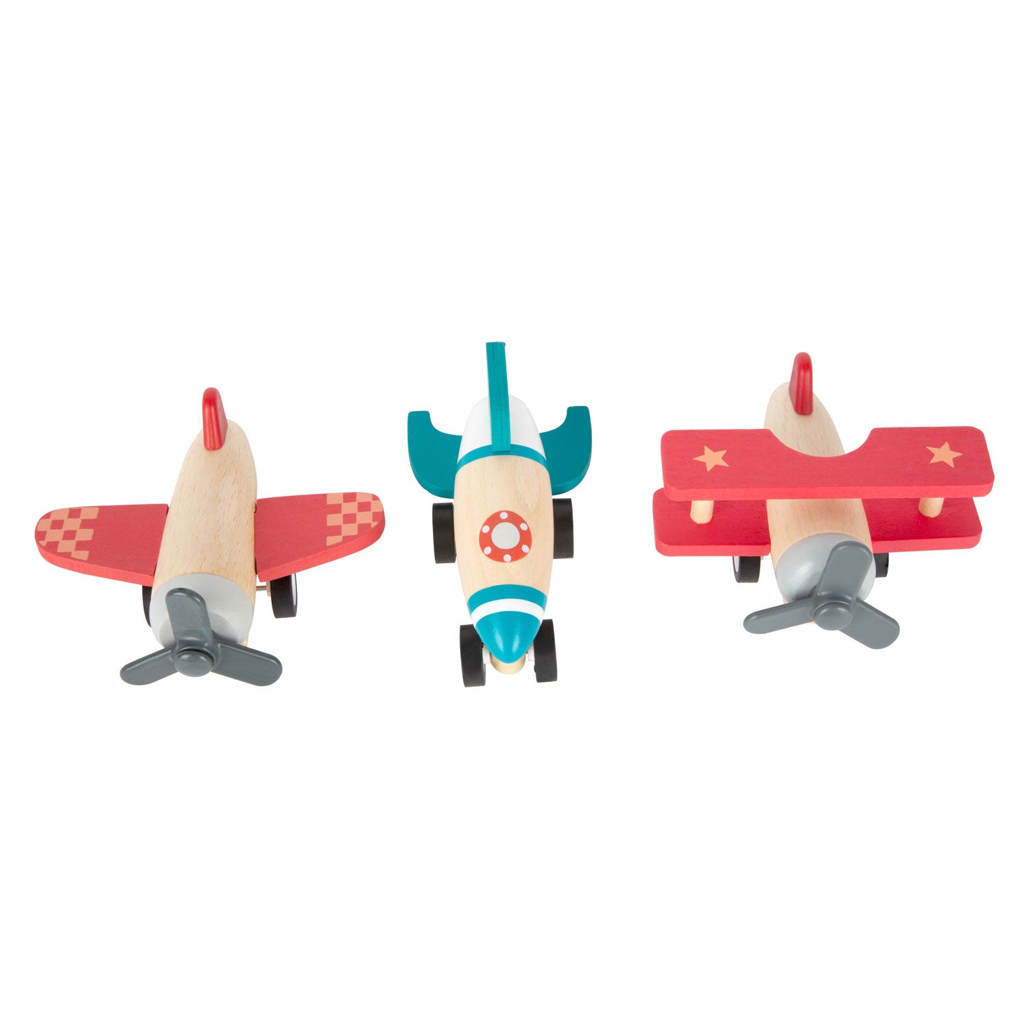 Small Foot - houten pull-back vliegtuigen set van 3