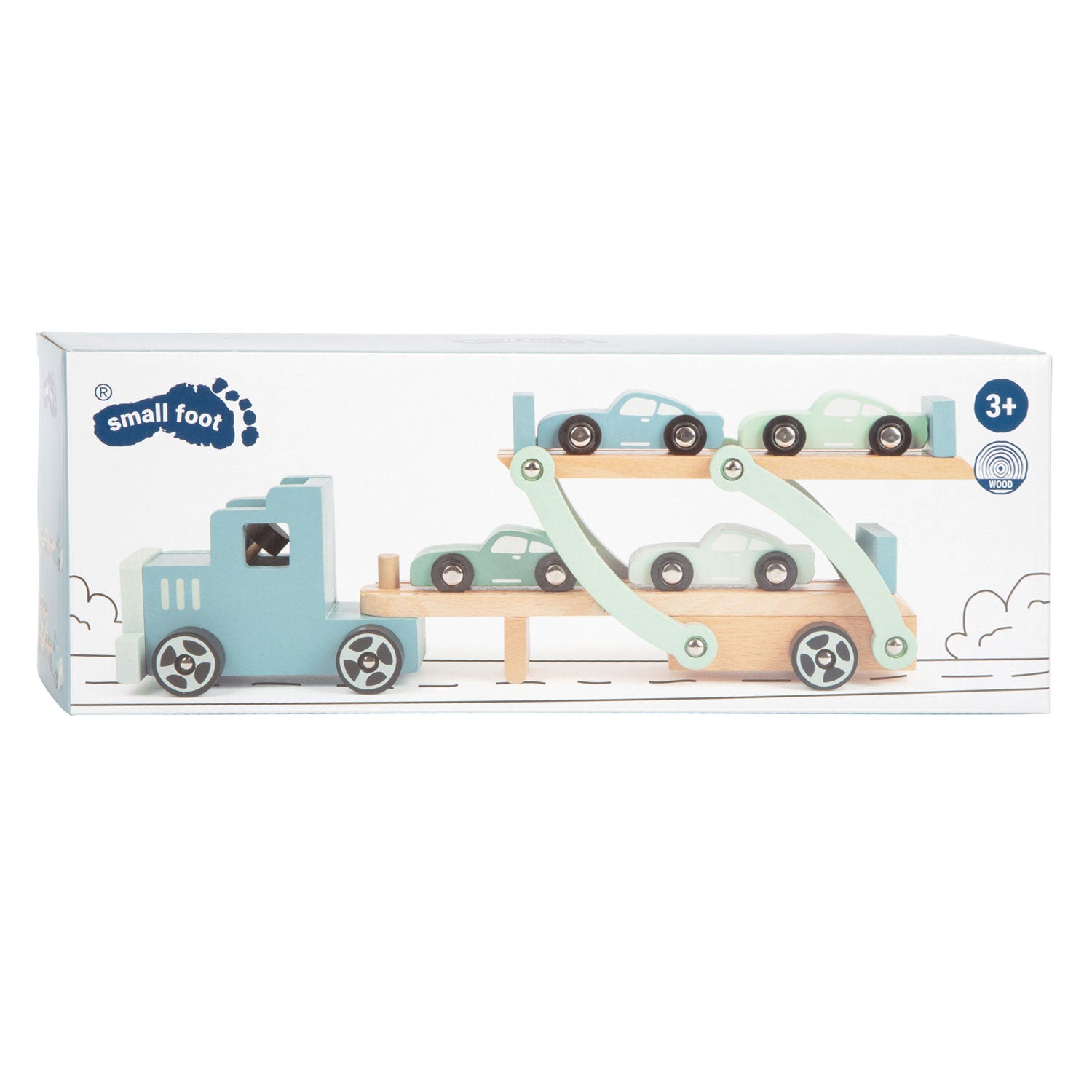 Small foot - houten vrachtwagen transporter chicago met auto's, 9dlg.