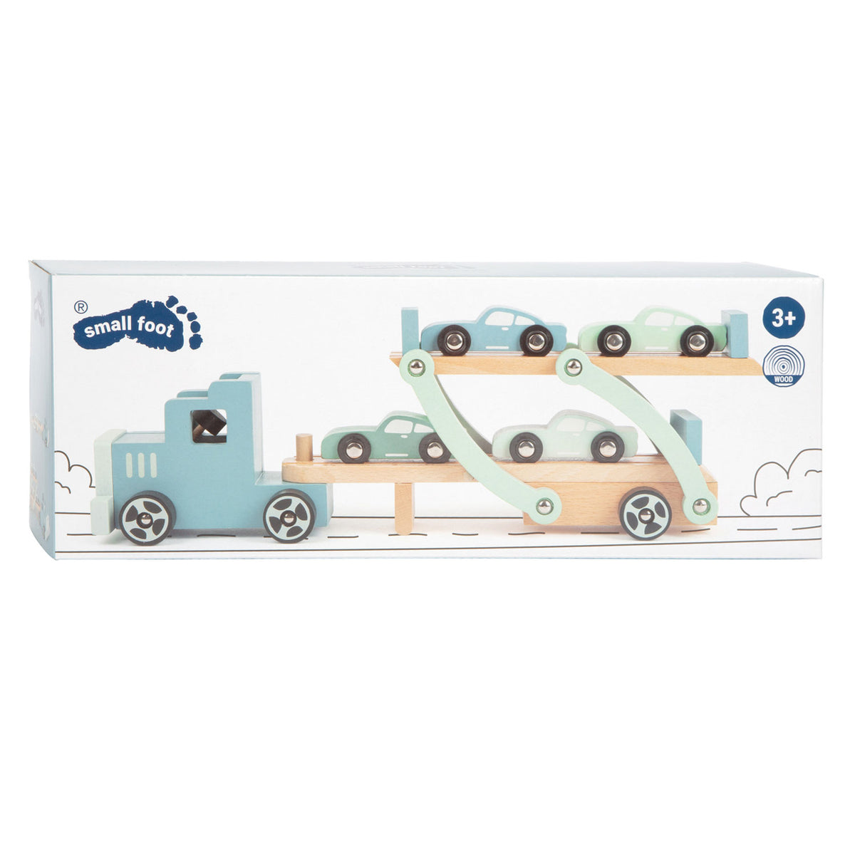 Small foot - houten vrachtwagen transporter chicago met auto's, 9dlg.