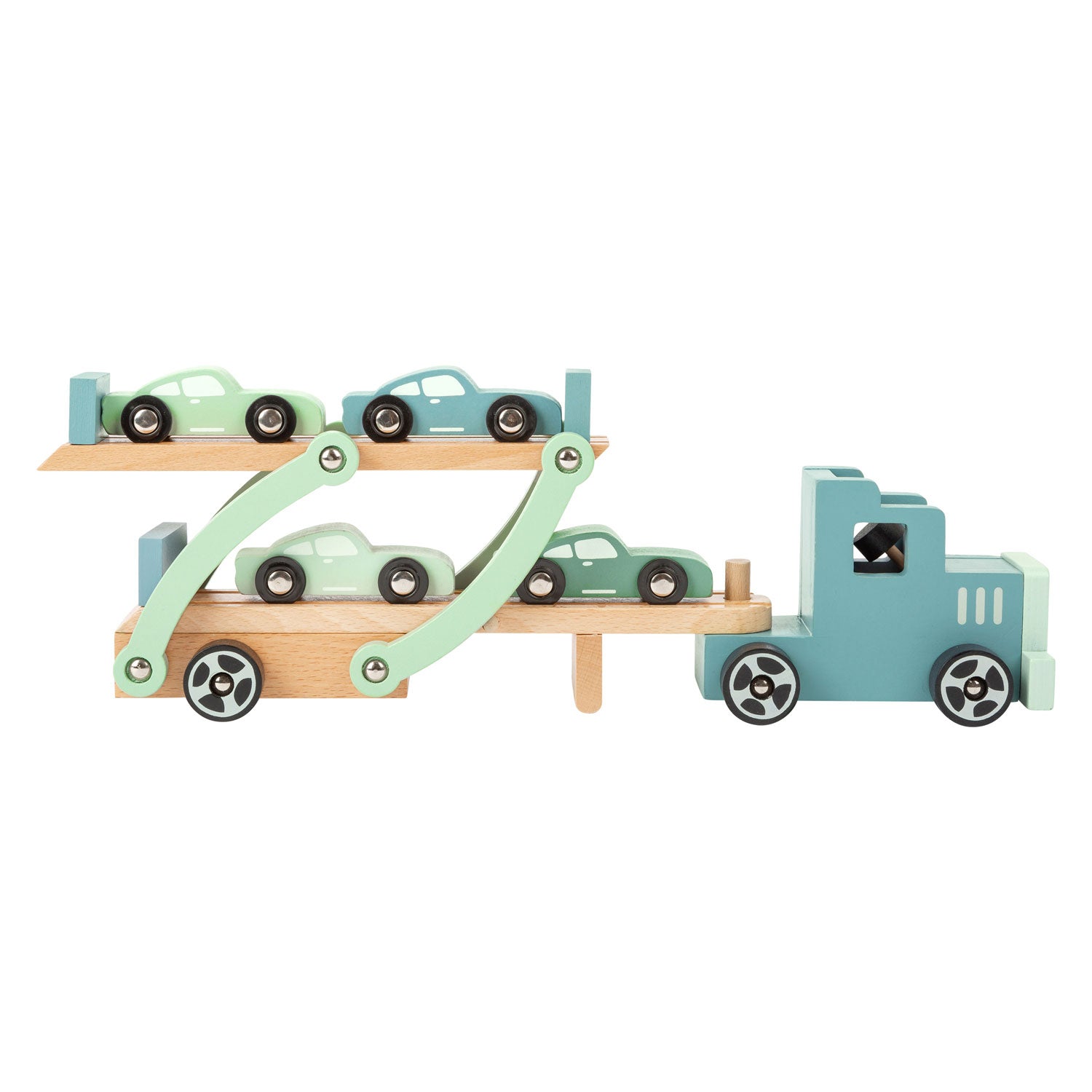 Small foot - houten vrachtwagen transporter chicago met auto's, 9dlg.