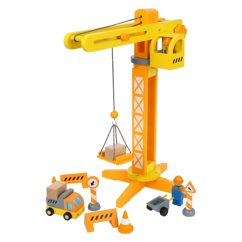 Small foot - houten kraan bouwplaats met accessoires, 14dlg.