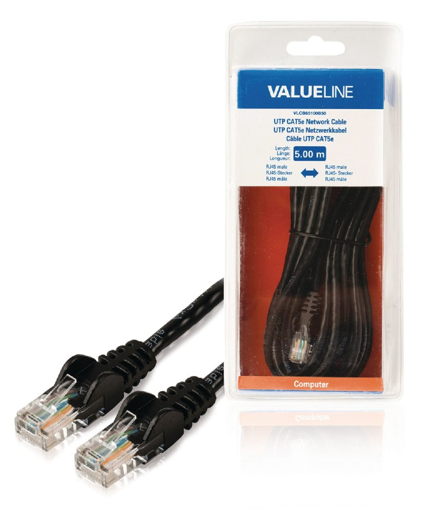 Valueline vlcb85100b50 utp cat5e netwerkkabel rj45 mannelijk - rj45 mannelijk 5,00 m zwart