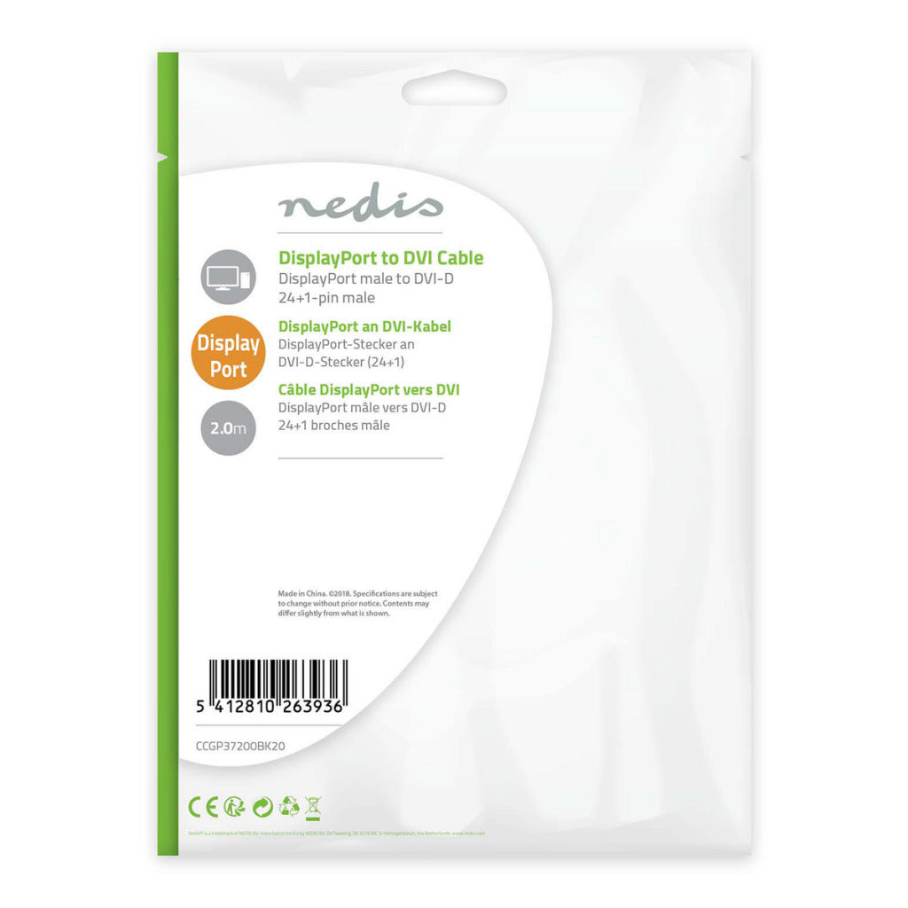 Nedis - Nedis ccgp37200bk20 displayport - dvi-kabel displayport male - dvi-d 24+1-pins male 20 m zwart