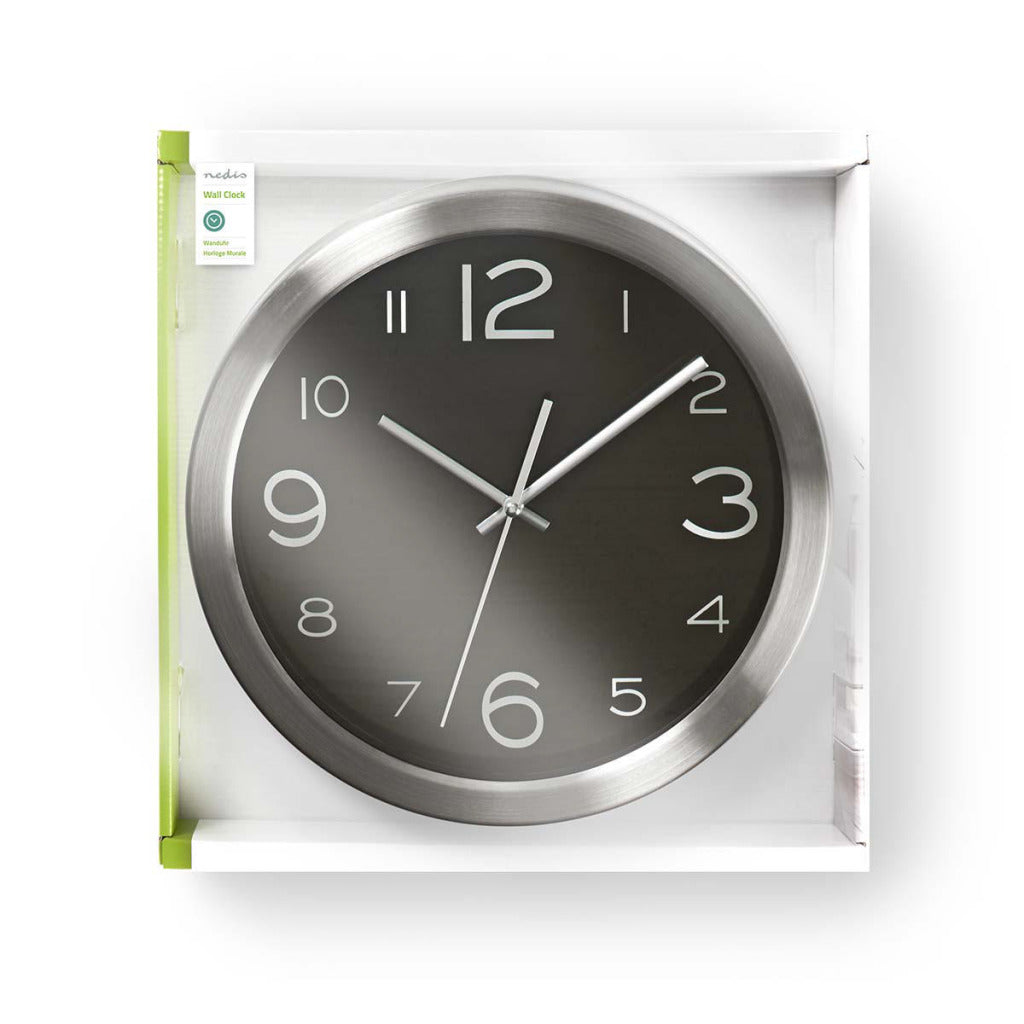 Nedis wandklok | 300 mm | roestvrij zilver zwart | 1 stuks - clwa010mt30bk clwa010mt30bk