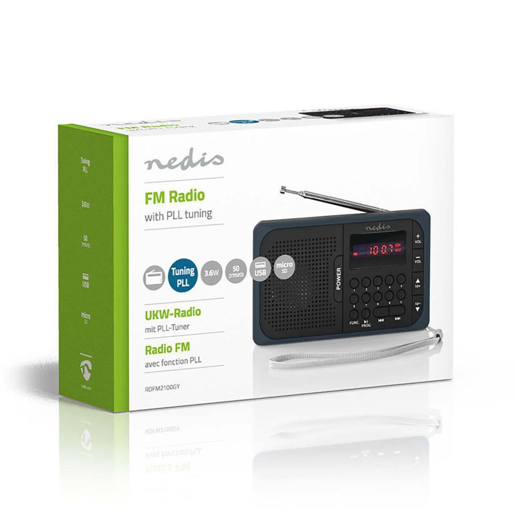 Nedis - Nedis rdfm2100gy fm-radio 36 w usb-poort & microsd-kaartsleuf zwart / grijs