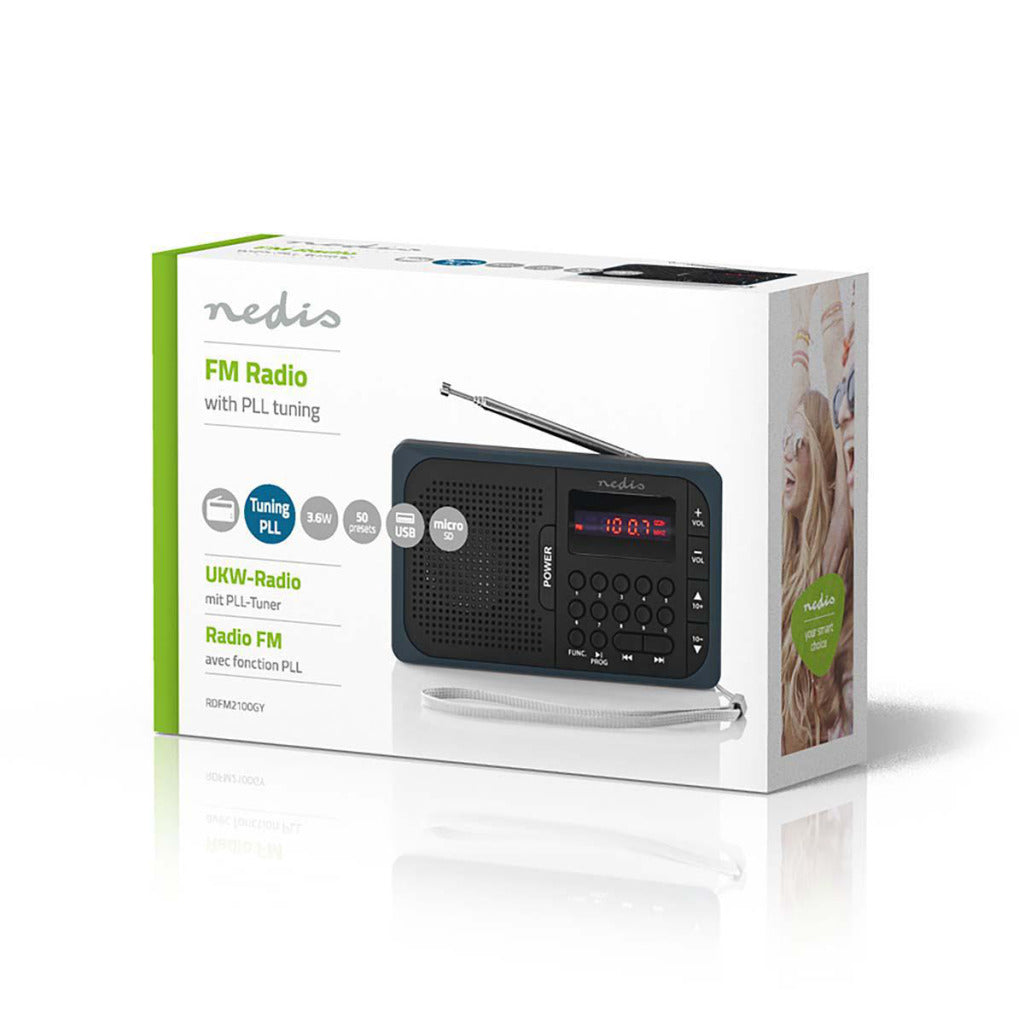 Nedis - Nedis rdfm2100gy fm-radio 36 w usb-poort & microsd-kaartsleuf zwart / grijs