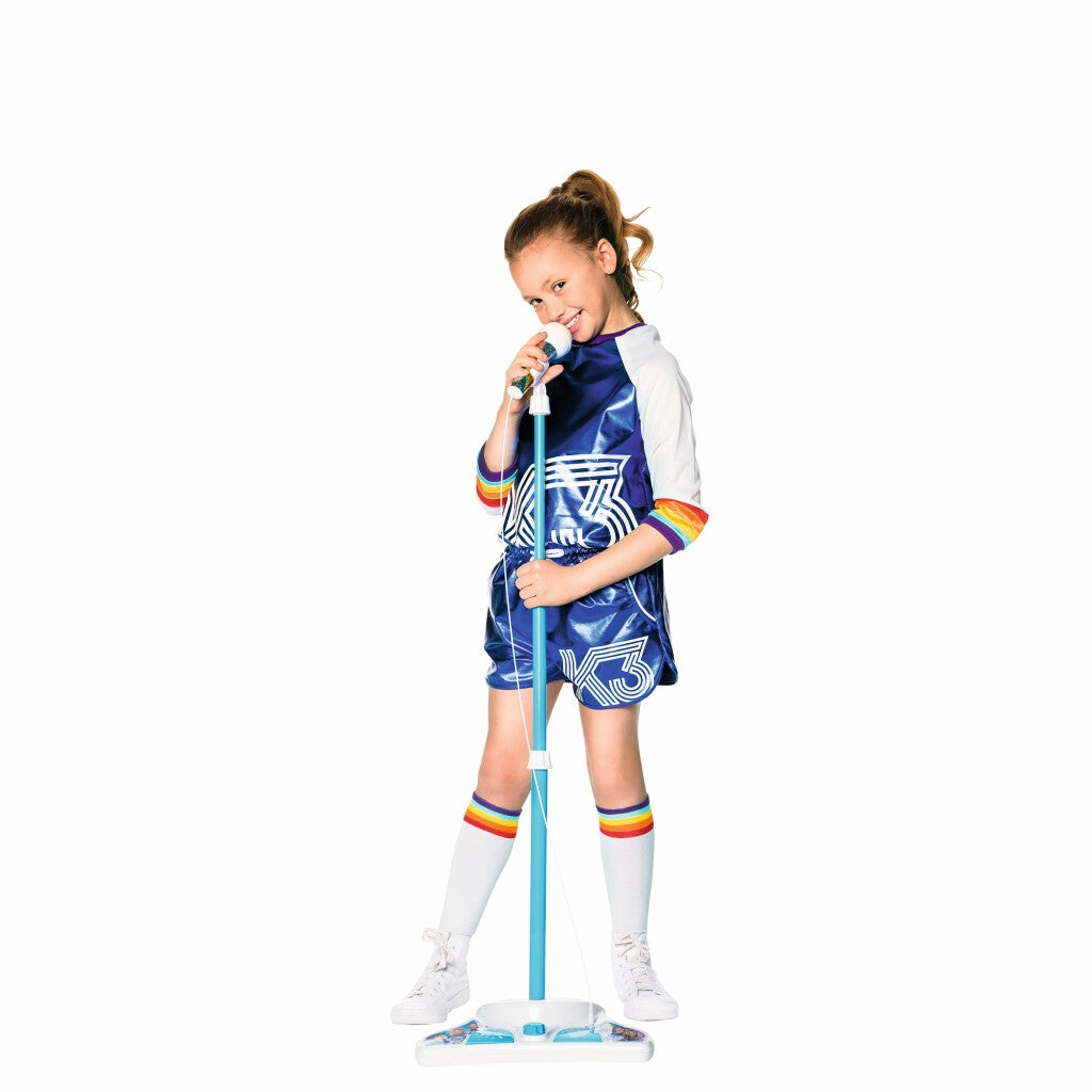 K3 roller disco karaoke microfoon met standaard + licht en geluid