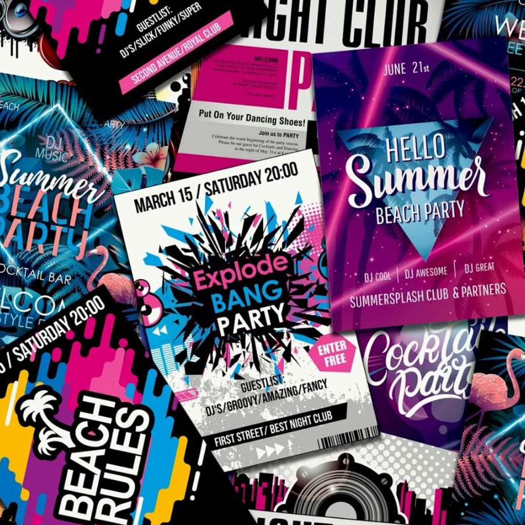 Noordwand Noordwand Behang Good Vibes Club Posters paars en roze