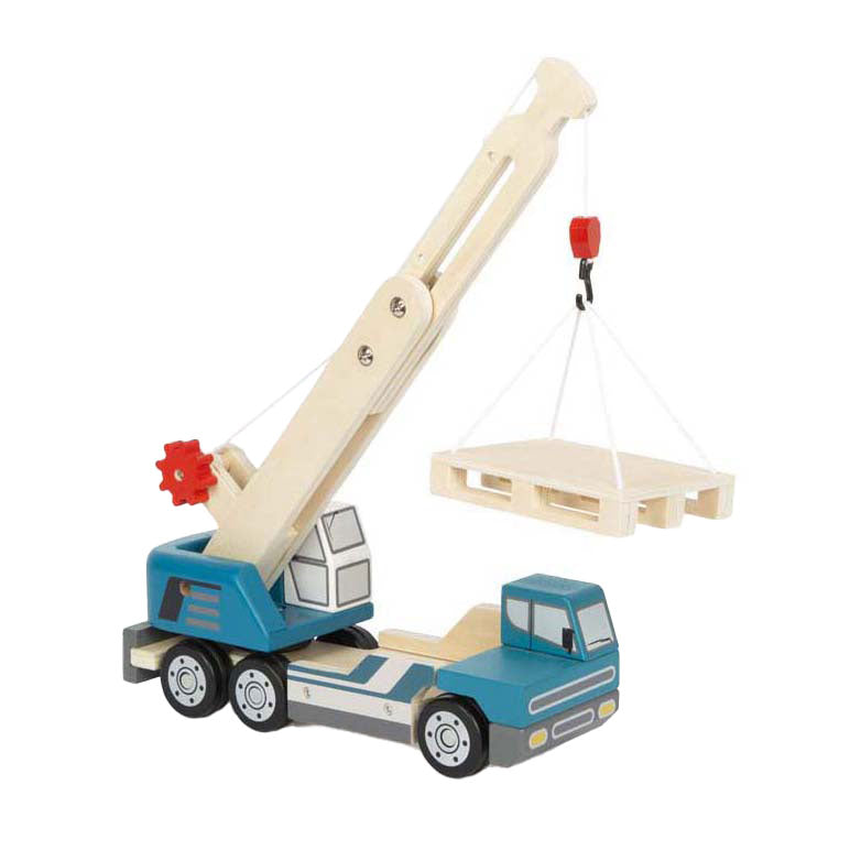 Small foot - houten kraanwagen blauw met pallet