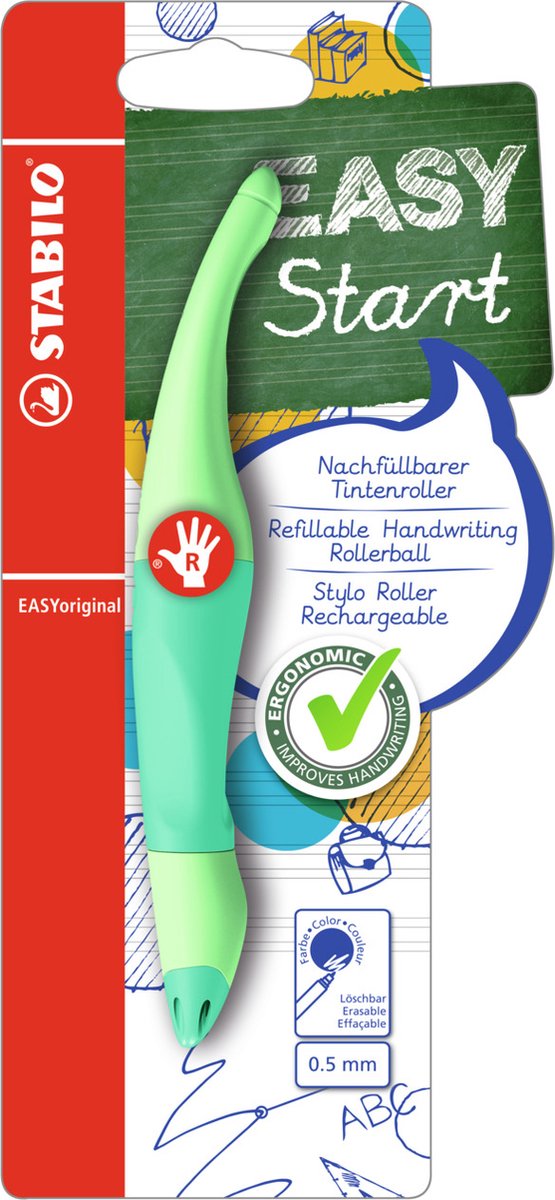 Stabilo easyoriginal - ergonomische rollerball - rechtshandig - blauwe inkt - navulbaar - pastel vleugje mint