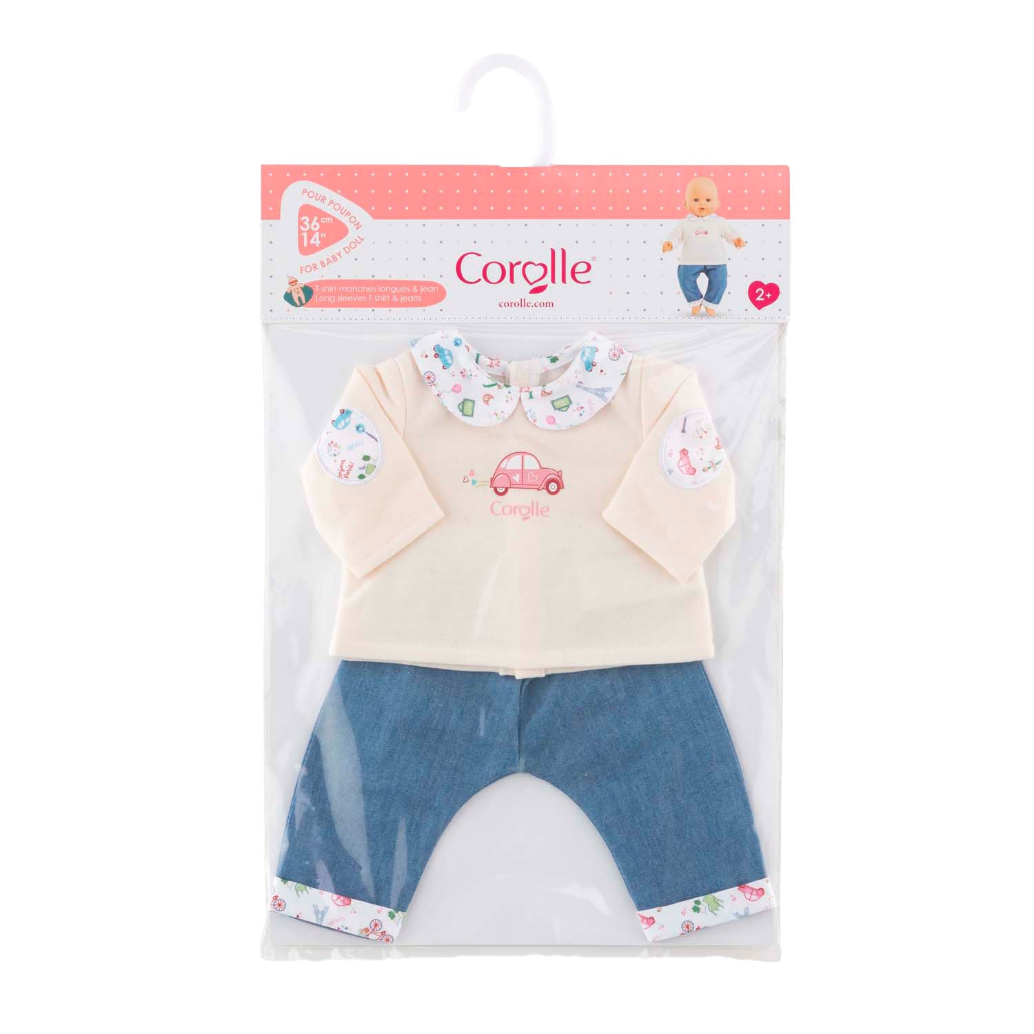 Corolle t-shirt en spijkerbroek voor babypop, 36cm