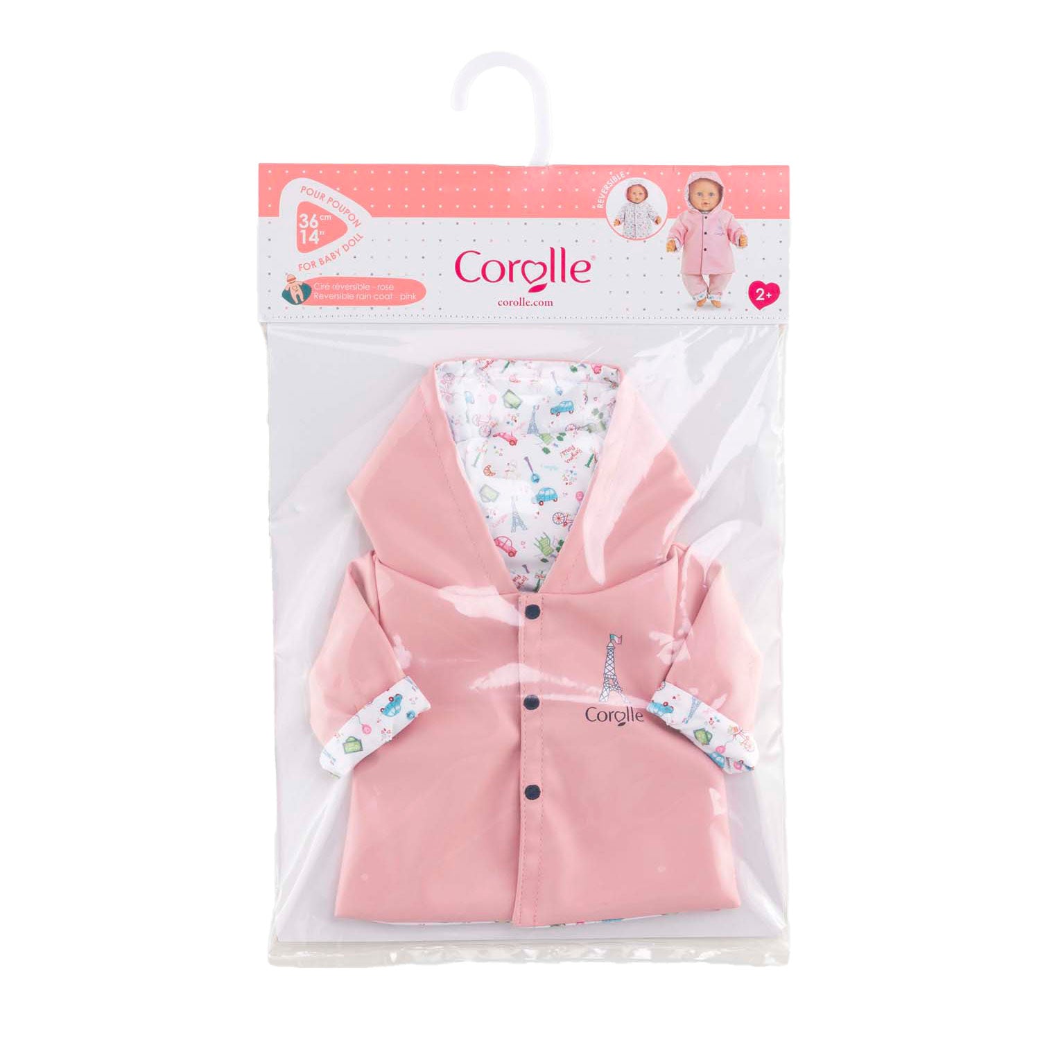 Corolle omkeerbare regenjas voor babypop, 36cm