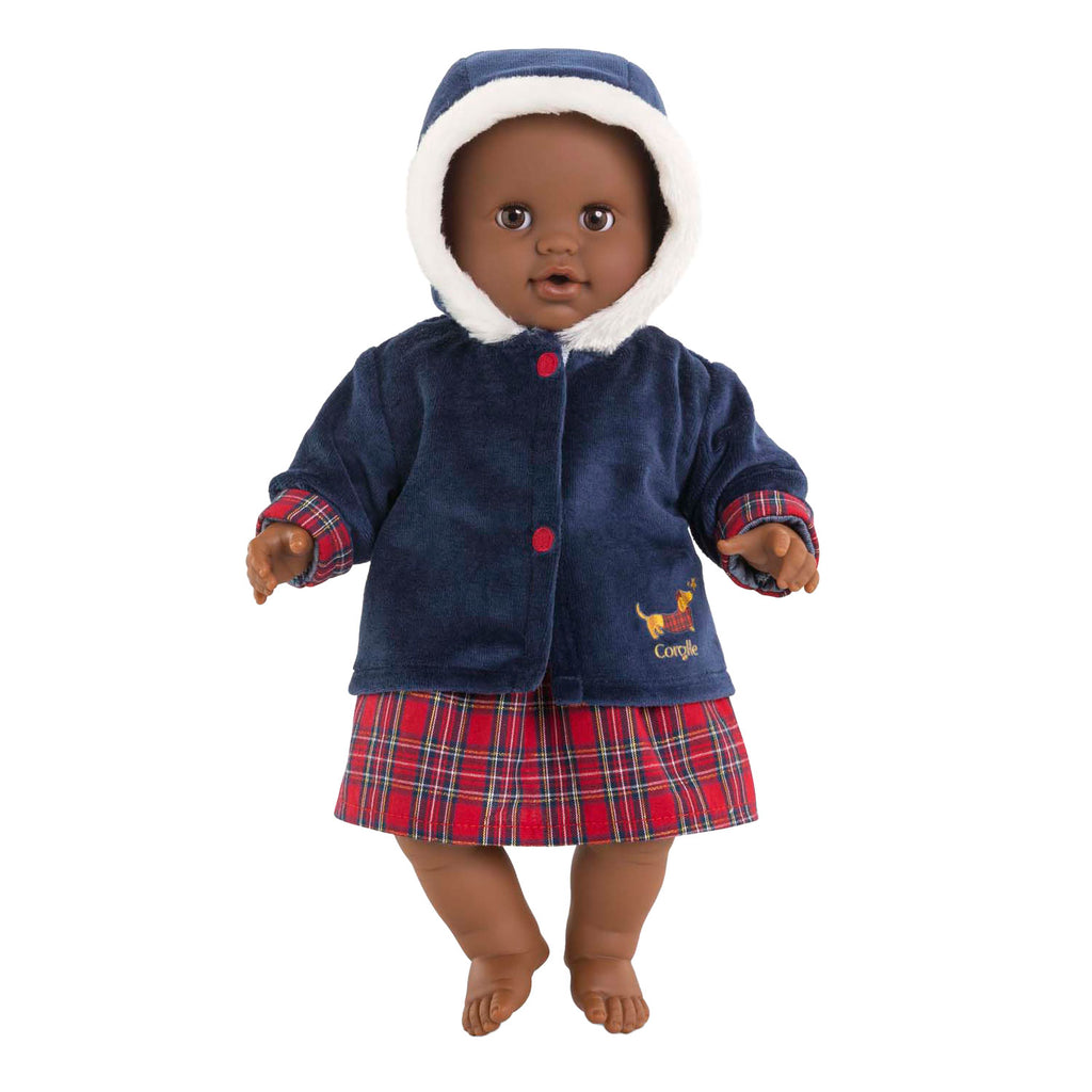 Corolle - babypop winterjas - donkerblauw bontkraag 36cm poppen.