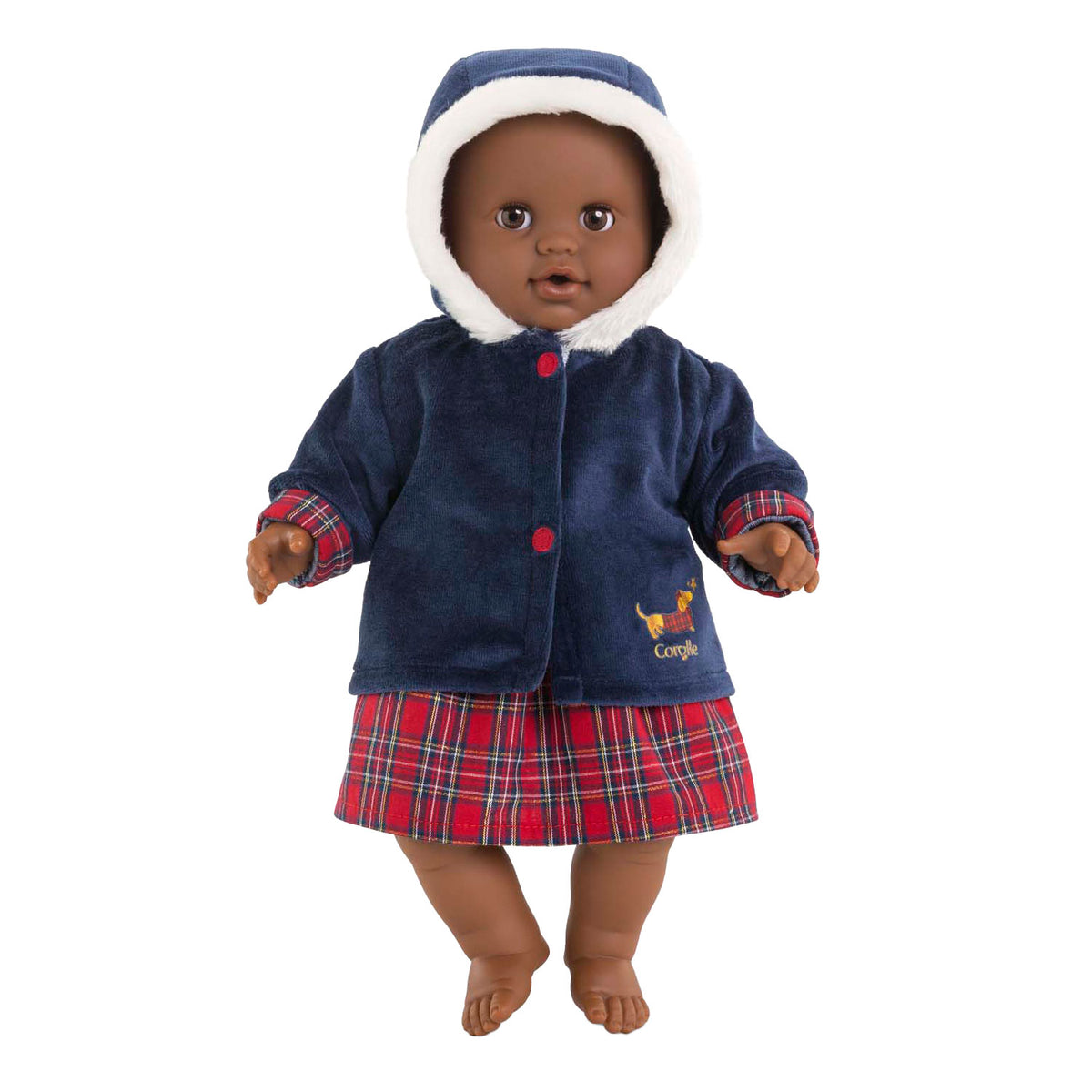 Corolle - babypop winterjas - donkerblauw bontkraag 36cm poppen.