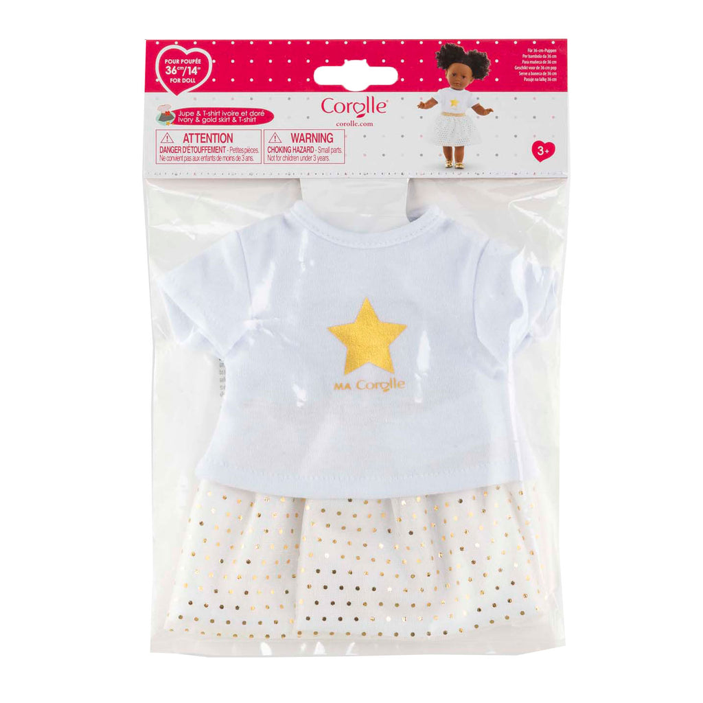 Corolle - poppenkleding set topje en rok ivoor goud 36cm poppen.