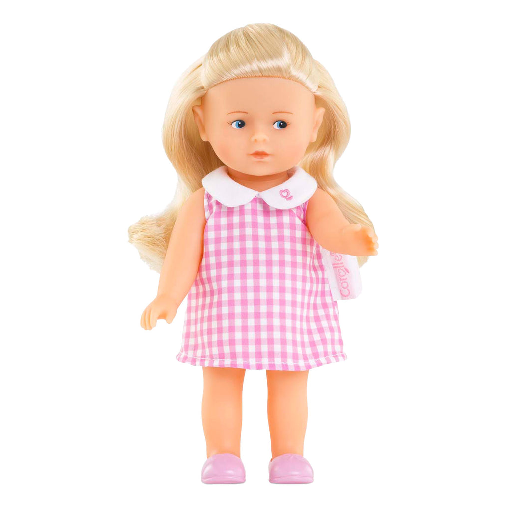 Corolle - babypop mini corolline rosy met roze geruite jurk pop.