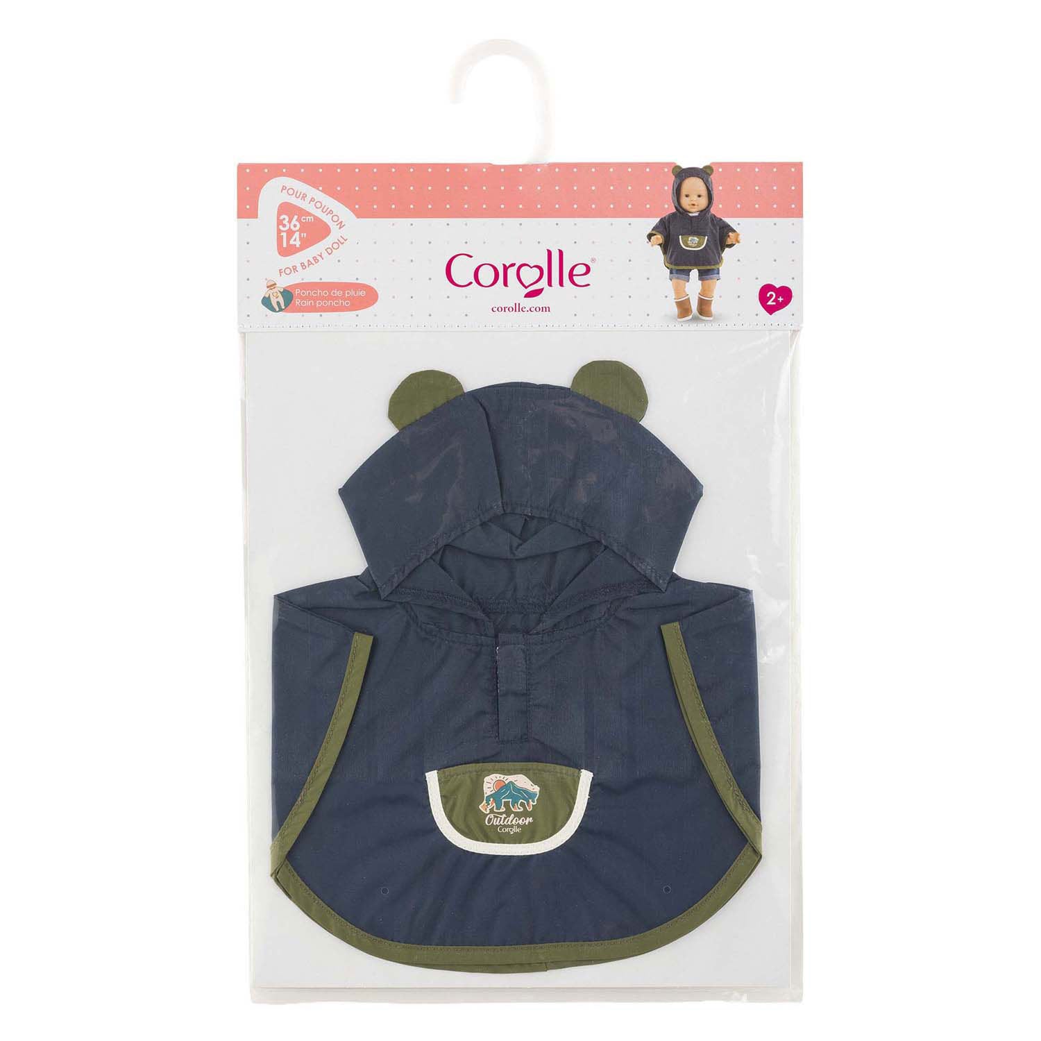 Corolle - regenponcho poppenkostuum 36cm met capuchon en berenoortjes.