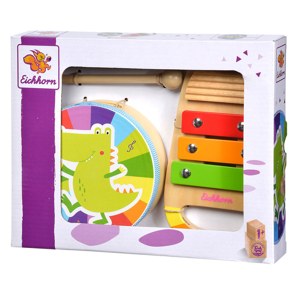 Eichhorn - houten trommel en xylofoon muziekset 3dlg.