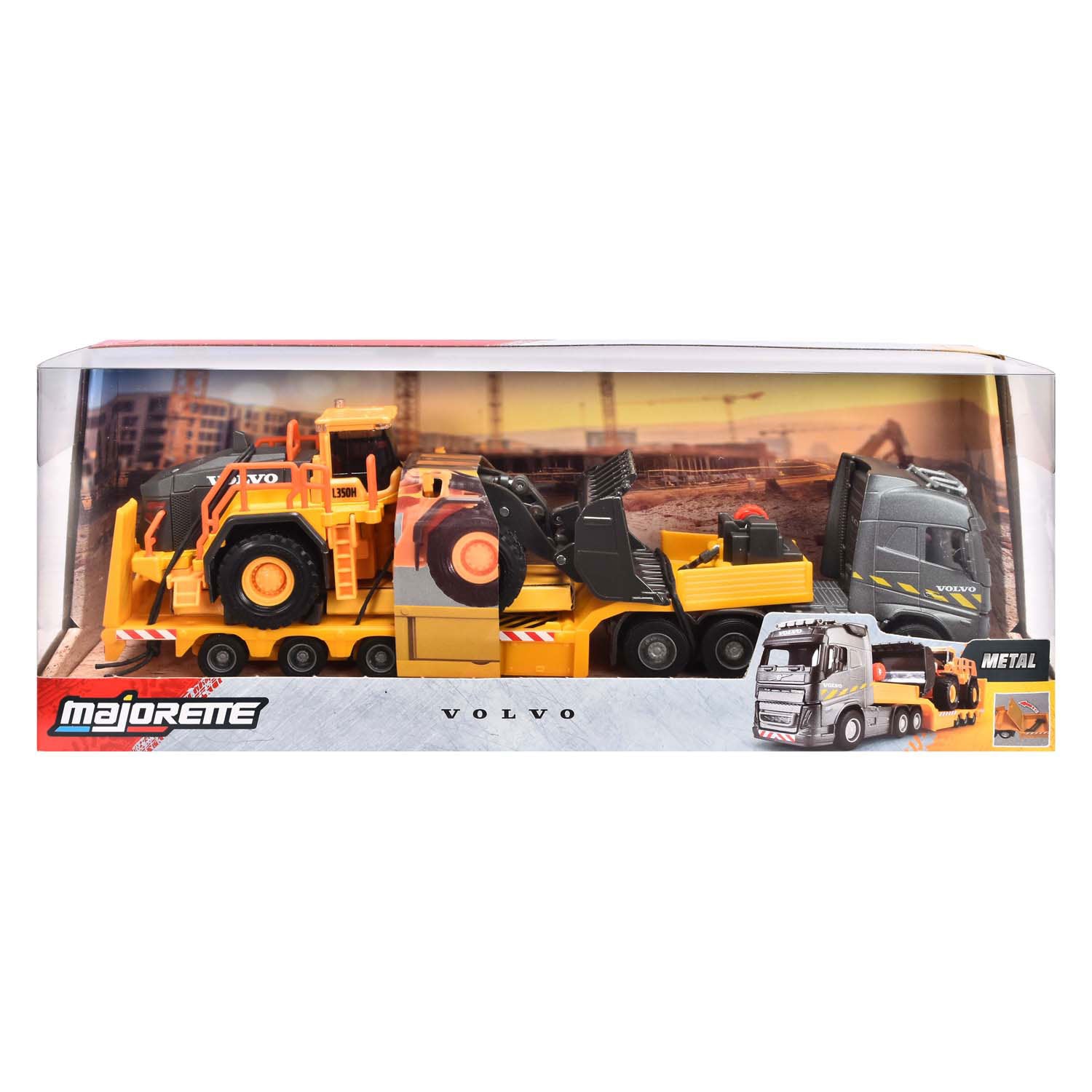 Majorette - Majorette volvo fh16 truck met oplegger en wiellader